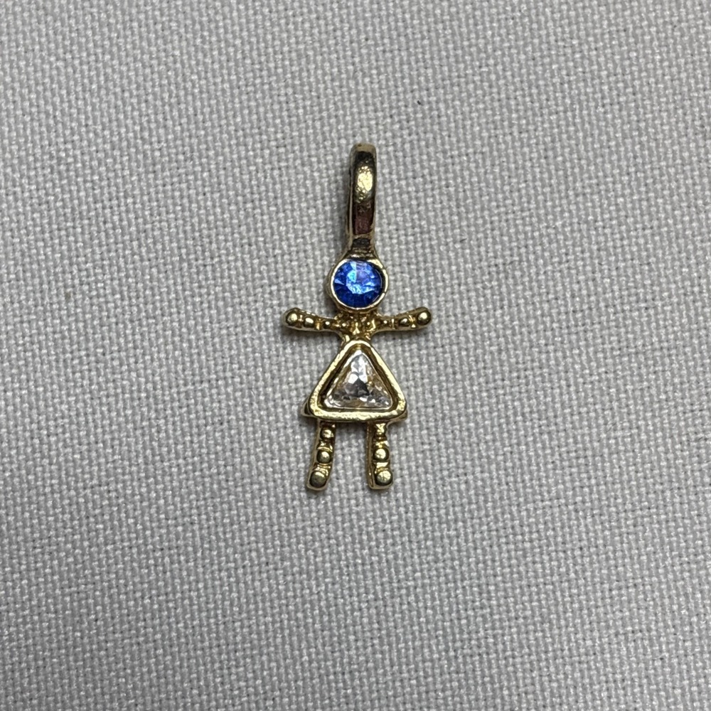 Vtg Birthstone Charm Pendant Goldtone Base Metal Small Stick Girl Blue Stone